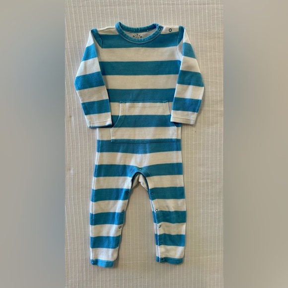 Primary Blue Striped Long Sleeve Romper with Pocket 18-24 Month - Picture 3 of 9